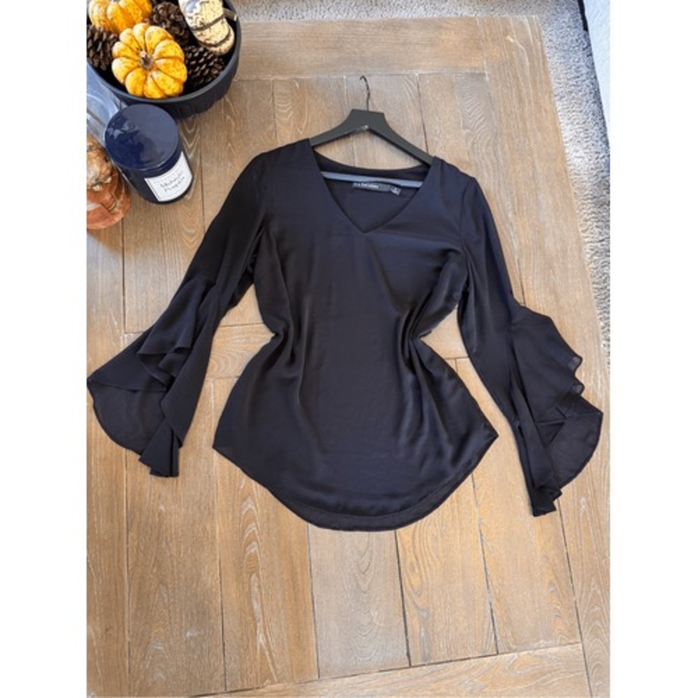 Iris Setlakwe‎ Ruffle Bell Sleeve Blouse Womens Black Size 8 (T1)